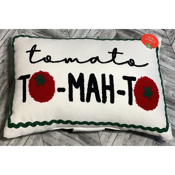 2 Tomato Decorative Pillow To-Mah-To Accent Lumbar 13" x 9" Embroidered Pillows - Picture 4 of 4